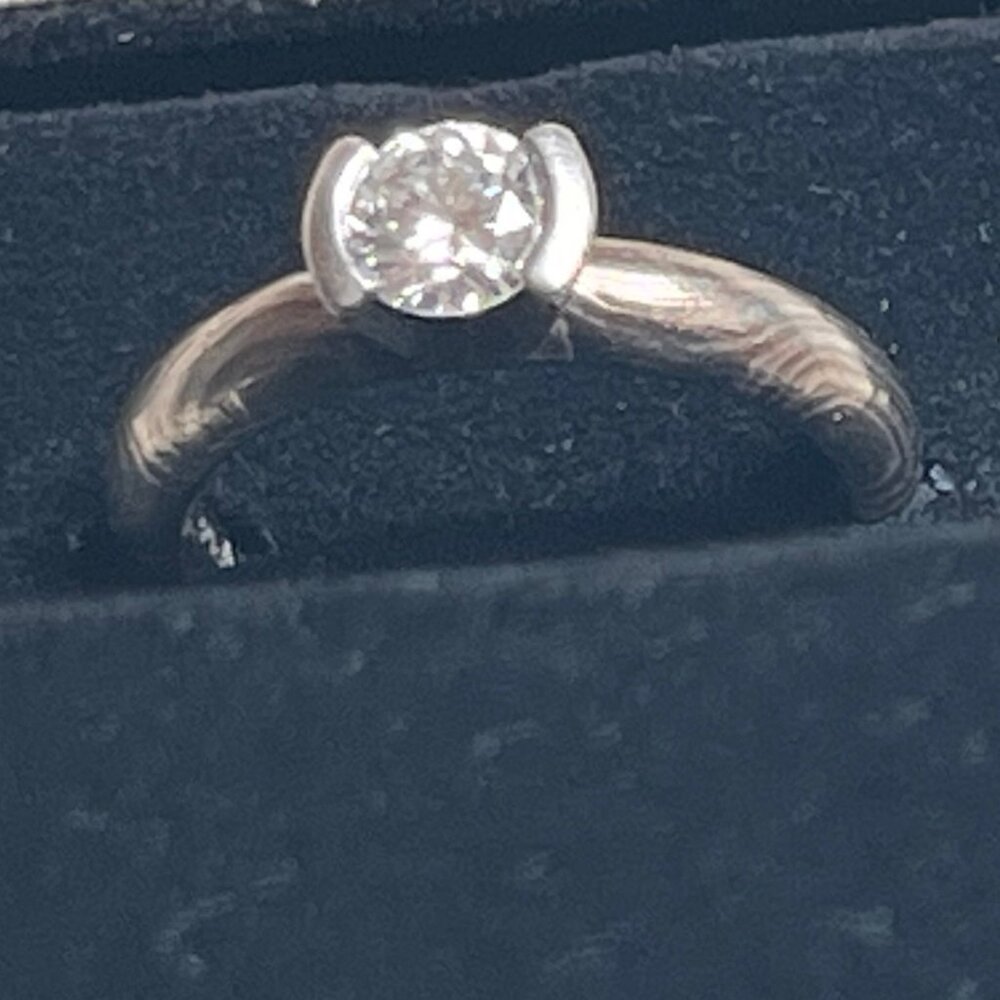 Platinum, Paladium Mokume Gane Solitaire Ring by Master Jeweler George Sawyer